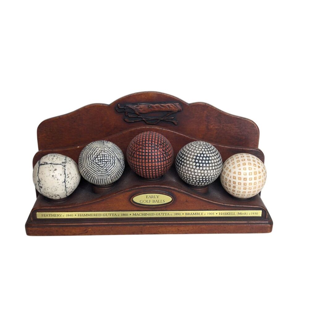 Early Golf Ball Faux Wood Display File Letter Holder Desk Organizer Paperweight